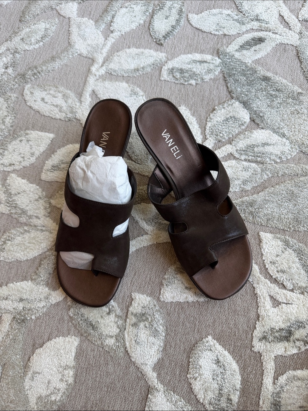 Vaneli Dark Brown Leather Slide Sandals - Women's
